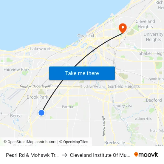Pearl Rd & Mohawk Trail to Cleveland Institute Of Music map