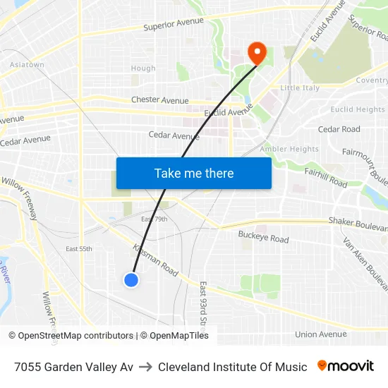 7055 Garden Valley Av to Cleveland Institute Of Music map