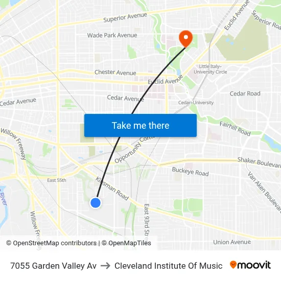 7055 Garden Valley Av to Cleveland Institute Of Music map