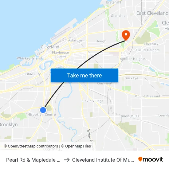 Pearl Rd & Mapledale Av to Cleveland Institute Of Music map