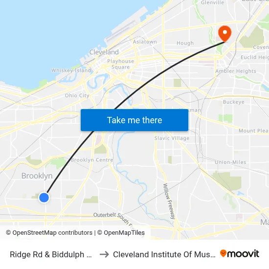 Ridge Rd & Biddulph Rd to Cleveland Institute Of Music map