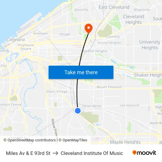 Miles Av & E 93rd St to Cleveland Institute Of Music map