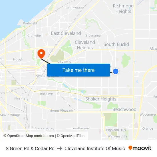 S Green Rd & Cedar Rd to Cleveland Institute Of Music map