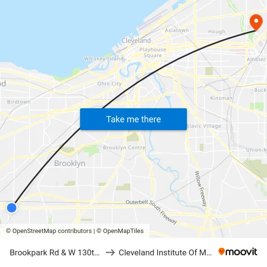 Brookpark Rd & W 130th St to Cleveland Institute Of Music map