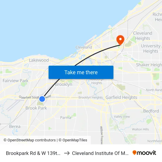Brookpark Rd & W 139th St to Cleveland Institute Of Music map