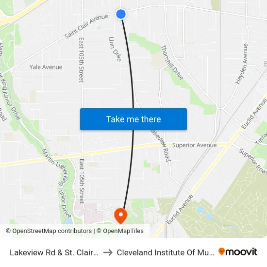 Lakeview Rd & St. Clair Av to Cleveland Institute Of Music map
