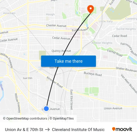 Union Av & E 70th St to Cleveland Institute Of Music map