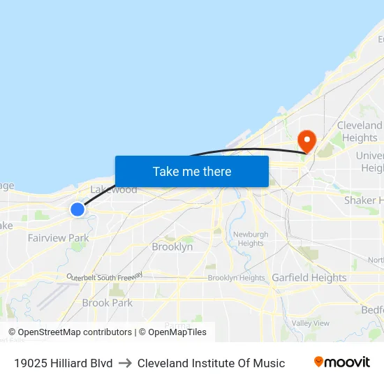 19025 Hilliard Blvd to Cleveland Institute Of Music map
