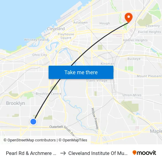 Pearl Rd & Archmere Av to Cleveland Institute Of Music map