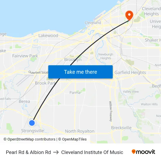 Pearl Rd & Albion Rd to Cleveland Institute Of Music map