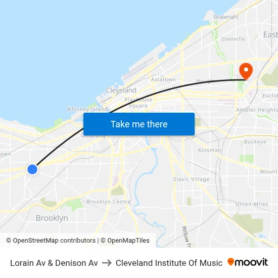 Lorain Av & Denison Av to Cleveland Institute Of Music map