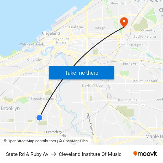 State Rd & Ruby Av to Cleveland Institute Of Music map