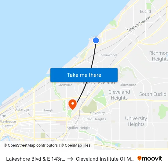 Lakeshore Blvd & E 143rd St to Cleveland Institute Of Music map