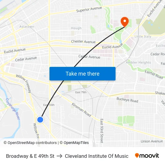 Broadway & E 49th St to Cleveland Institute Of Music map