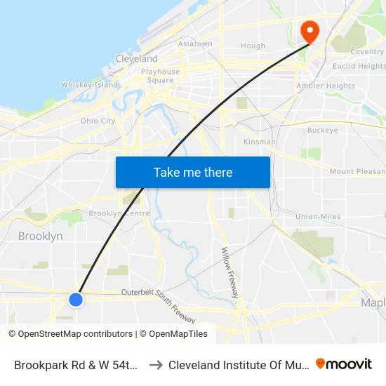 Brookpark Rd & W 54th St to Cleveland Institute Of Music map