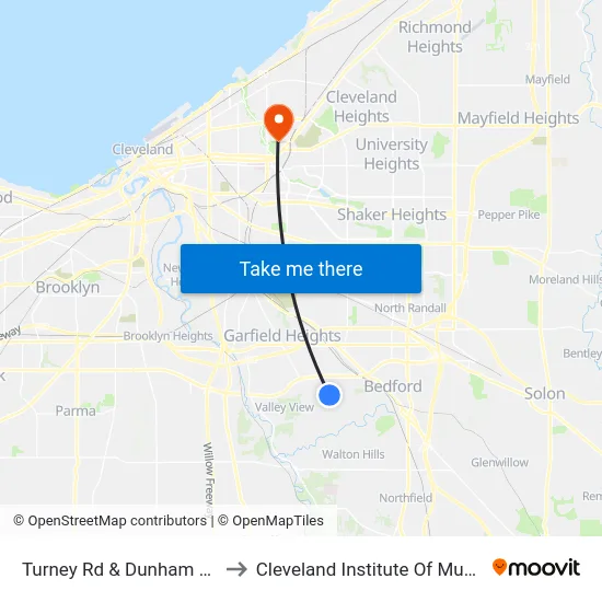 Turney Rd & Dunham Rd to Cleveland Institute Of Music map