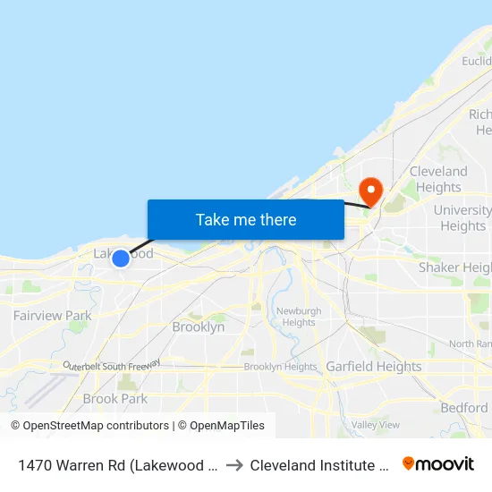 1470 Warren Rd (Lakewood Bd Of Edu) to Cleveland Institute Of Music map