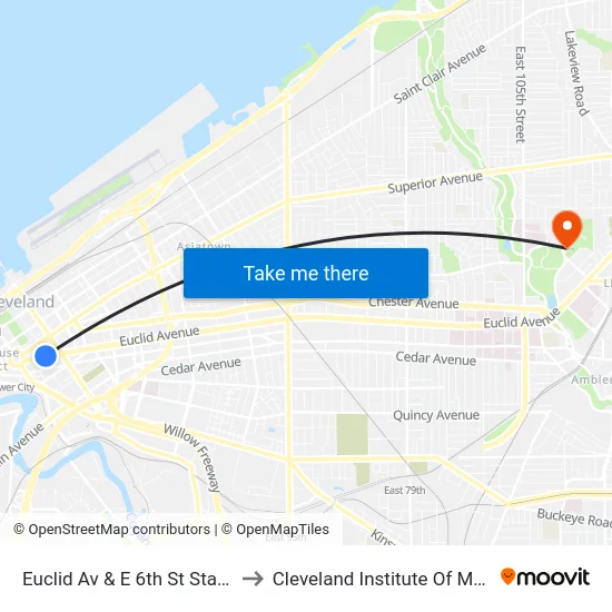Euclid Av & E 6th St Station to Cleveland Institute Of Music map