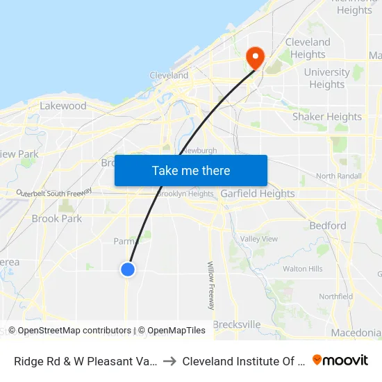 Ridge Rd & W Pleasant Valley Rd to Cleveland Institute Of Music map