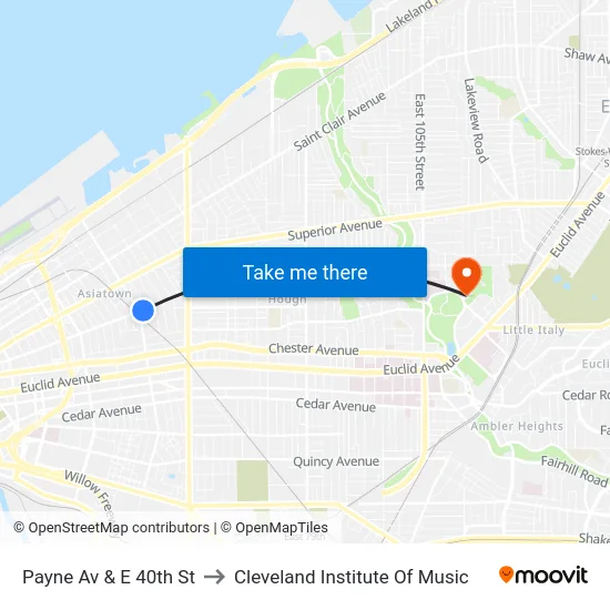 Payne Av & E 40th St to Cleveland Institute Of Music map