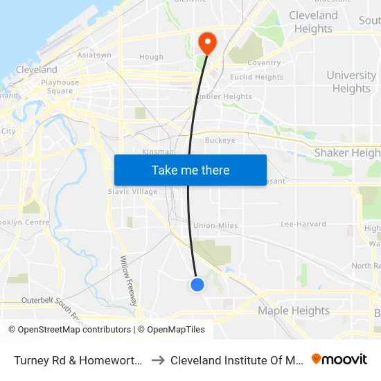 Turney Rd & Homeworth Av to Cleveland Institute Of Music map
