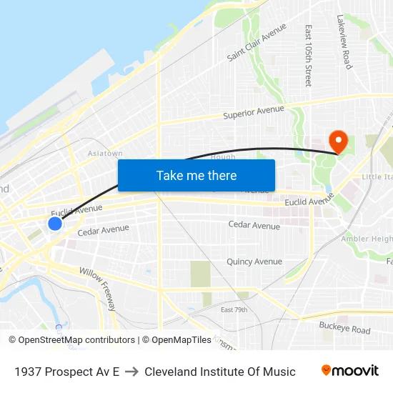 1937 Prospect Av E to Cleveland Institute Of Music map