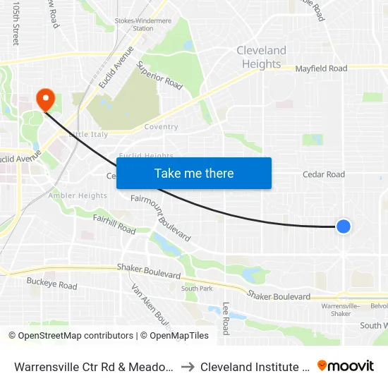 Warrensville Ctr Rd & Meadowbrook Blvd to Cleveland Institute Of Music map