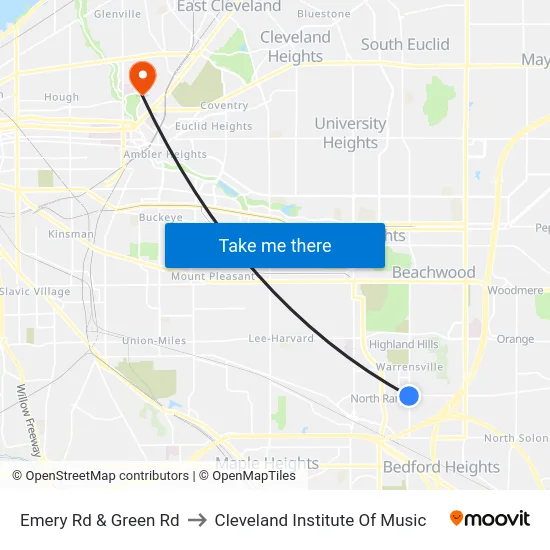 Emery Rd & Green Rd to Cleveland Institute Of Music map
