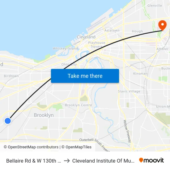 Bellaire Rd & W 130th St to Cleveland Institute Of Music map