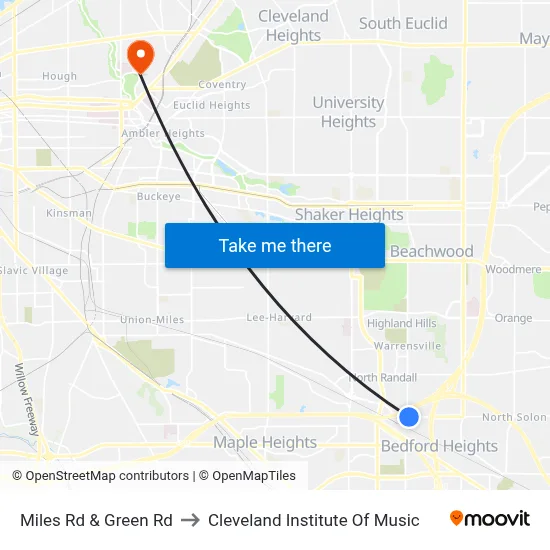 Miles Rd & Green Rd to Cleveland Institute Of Music map
