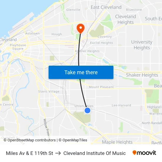Miles Av & E 119th St to Cleveland Institute Of Music map