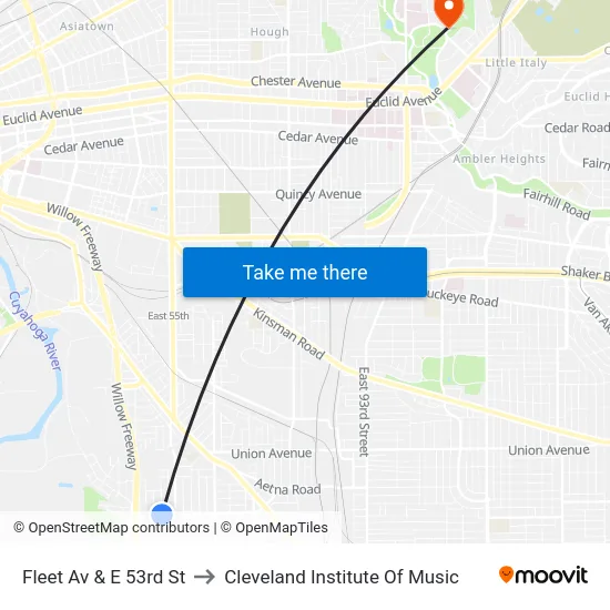 Fleet Av & E 53rd St to Cleveland Institute Of Music map