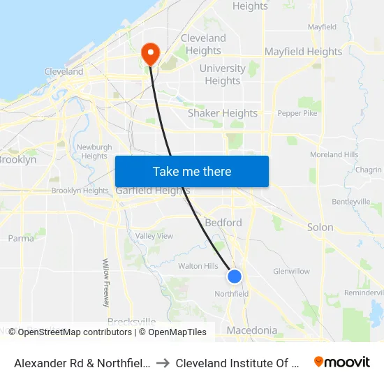 Alexander Rd & Northfield Rd to Cleveland Institute Of Music map