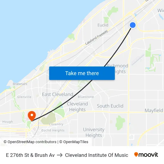 E 276th St & Brush Av to Cleveland Institute Of Music map