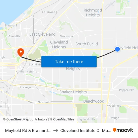 Mayfield Rd & Brainard Rd to Cleveland Institute Of Music map