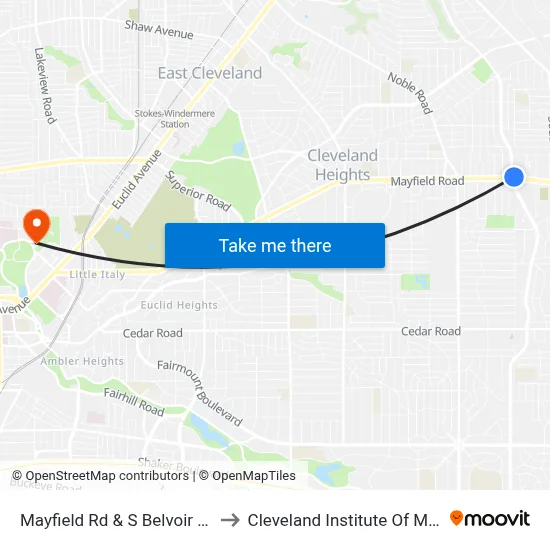 Mayfield Rd & S Belvoir Blvd to Cleveland Institute Of Music map