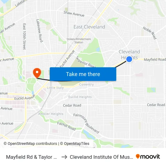 Mayfield Rd & Taylor Rd to Cleveland Institute Of Music map