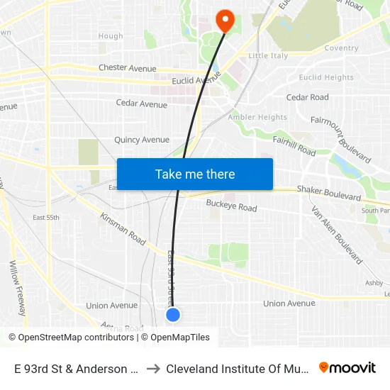 E 93rd St & Anderson Av to Cleveland Institute Of Music map