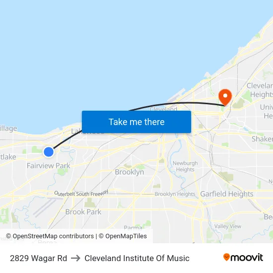 2829 Wagar Rd to Cleveland Institute Of Music map