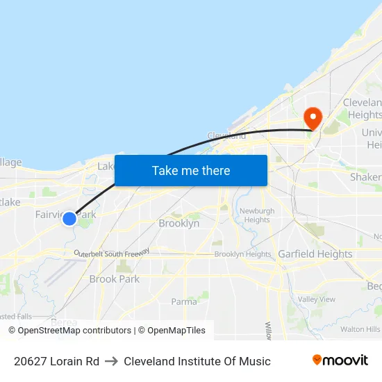 20627 Lorain Rd to Cleveland Institute Of Music map