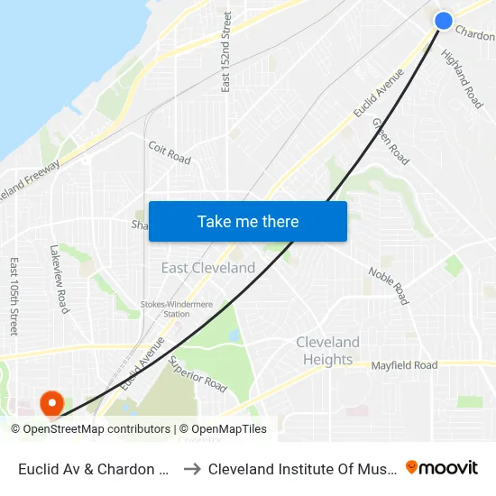 Euclid Av & Chardon Rd to Cleveland Institute Of Music map