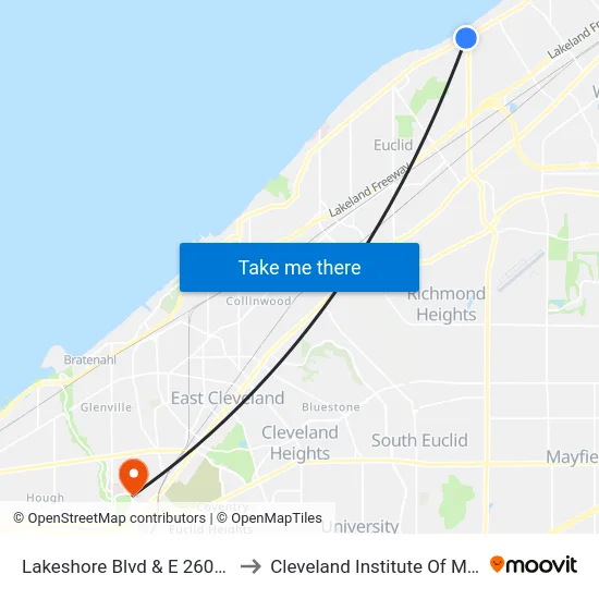 Lakeshore Blvd & E 260th St to Cleveland Institute Of Music map
