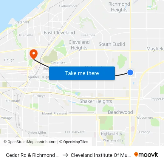 Cedar Rd & Richmond Rd to Cleveland Institute Of Music map
