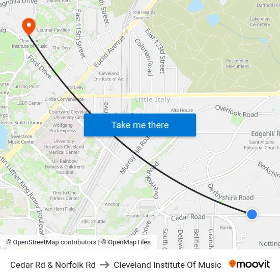 Cedar Rd & Norfolk Rd to Cleveland Institute Of Music map