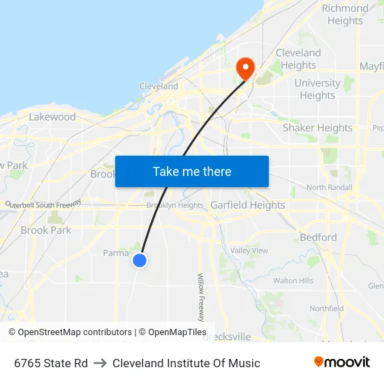 6765 State Rd to Cleveland Institute Of Music map