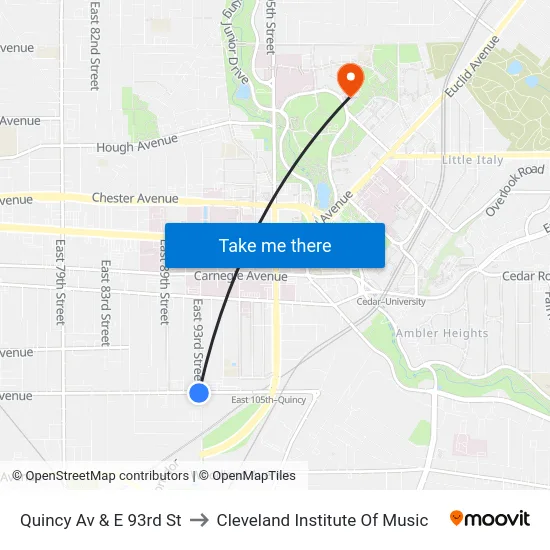 Quincy Av & E 93rd St to Cleveland Institute Of Music map