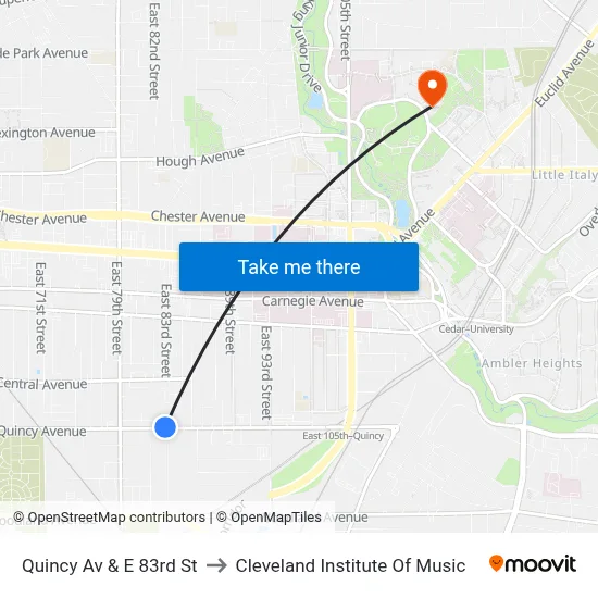 Quincy Av & E 83rd St to Cleveland Institute Of Music map