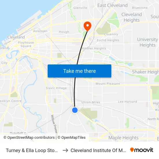 Turney & Ella Loop Stop #1 to Cleveland Institute Of Music map