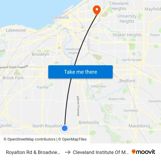 Royalton Rd & Broadview Rd to Cleveland Institute Of Music map