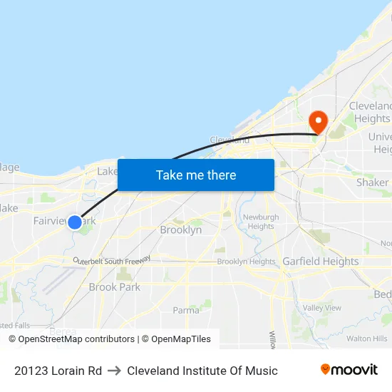 20123 Lorain Rd to Cleveland Institute Of Music map